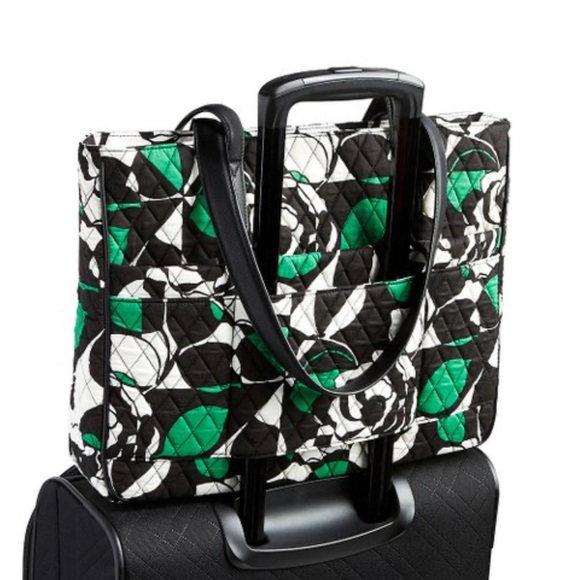 Vera Bradley Imperial Rose Commuter Tote Bag  Faux Leather Trim  + make up bag - Picture 6 of 14